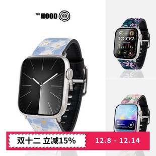 艺术家联名系列 Terranova 适用苹果 Apple 十字压纹牛皮皮革手表表带 THE Watch HOODxCaro