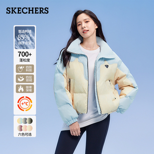 Skechers2025冬新款短款休闲时尚防风保暖棉衣棉袄白鸭绒羽绒服女