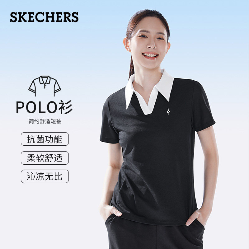 Skechers斯凯奇2025年秋冬新款女子凉感抗菌通勤短袖POLO衫短袖,女装/女士精品,POLO衫,淘宝优惠券,粉丝福利购,淘宝优惠卷