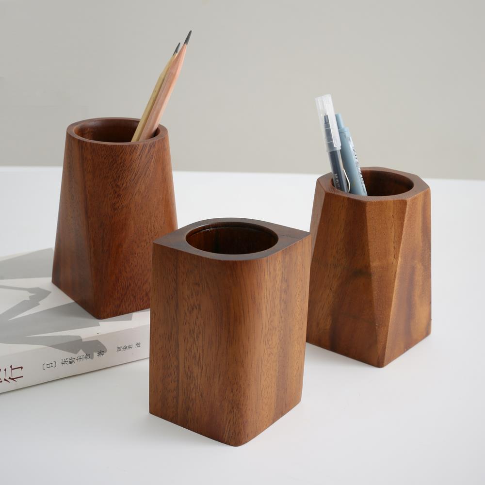 整木胡桃木笔筒复古木质现代简约原木办公室桌面文具收纳盒书房用