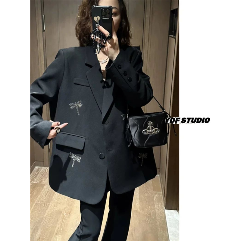 欧货2025春秋新款蜻蜓西装高品烫钻设计高级感时尚西服外套炸街女