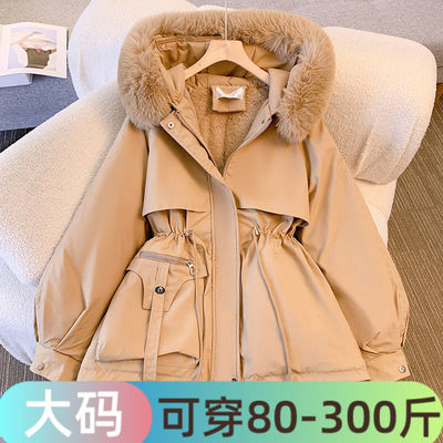 特大码肥胖人300斤加绒加厚派克服ins风中长款宽松棉衣冬季外套女