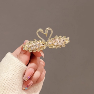 精致满钻小天鹅发夹高级感半扎发卡女水晶一字弹簧夹气质横夹头饰