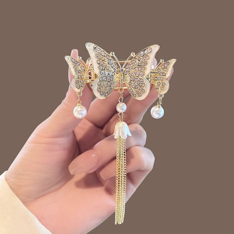 新中式蝴蝶流苏抓夹古风螃蟹夹女