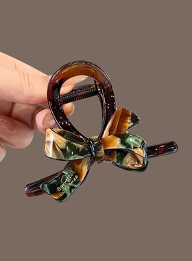 复古墨绿色蝴蝶结抓夹2024新款亚克力中号发夹高级感鲨鱼夹发饰女