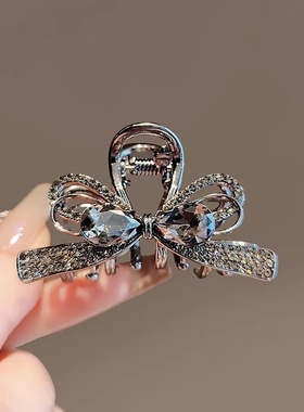 高级感枪黑水钻蝴蝶结发夹后脑勺锆石鲨鱼夹中号夹子精致抓夹发饰