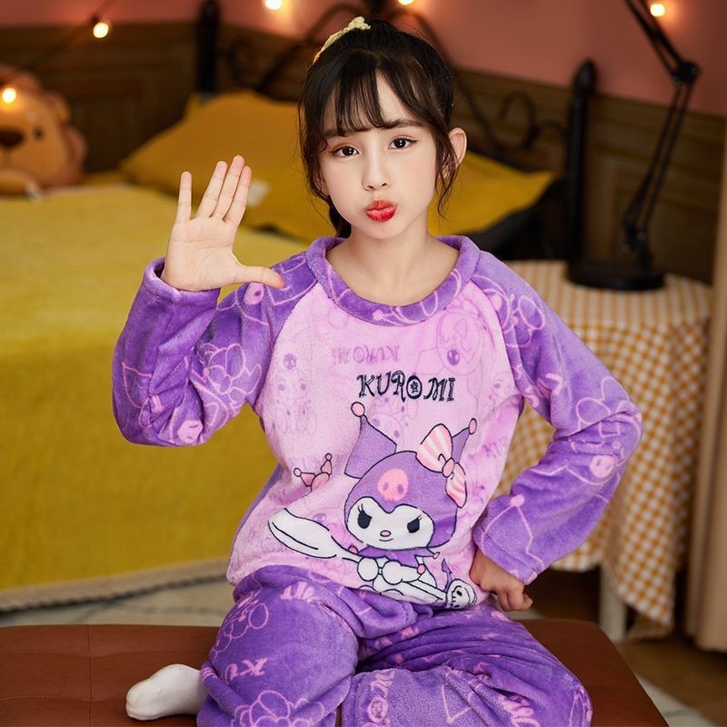 库洛米中大女童珊瑚绒长袖睡衣秋