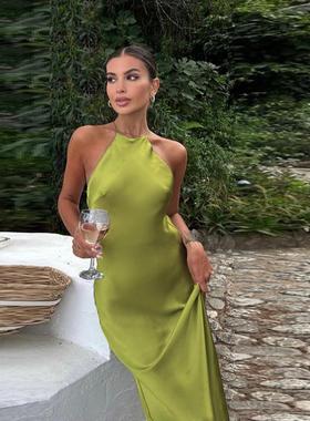 Sexy Backless Evening Dress女绑带挂脖交叉露背晚礼服连衣裙