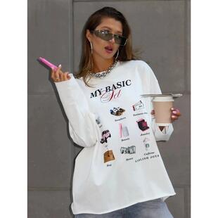 棉T恤Printed long sleeved 欧美新款 印花长袖 cotton shirt 时尚