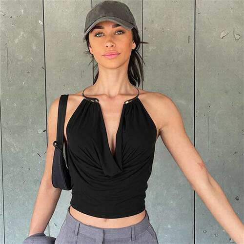 欧美时尚修身挂颈背心吊带短上衣女 halter crop tank top women
