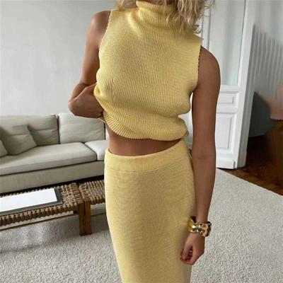 欧美新款针织高领背心半身裙两件套 Knitted vest half skirt set