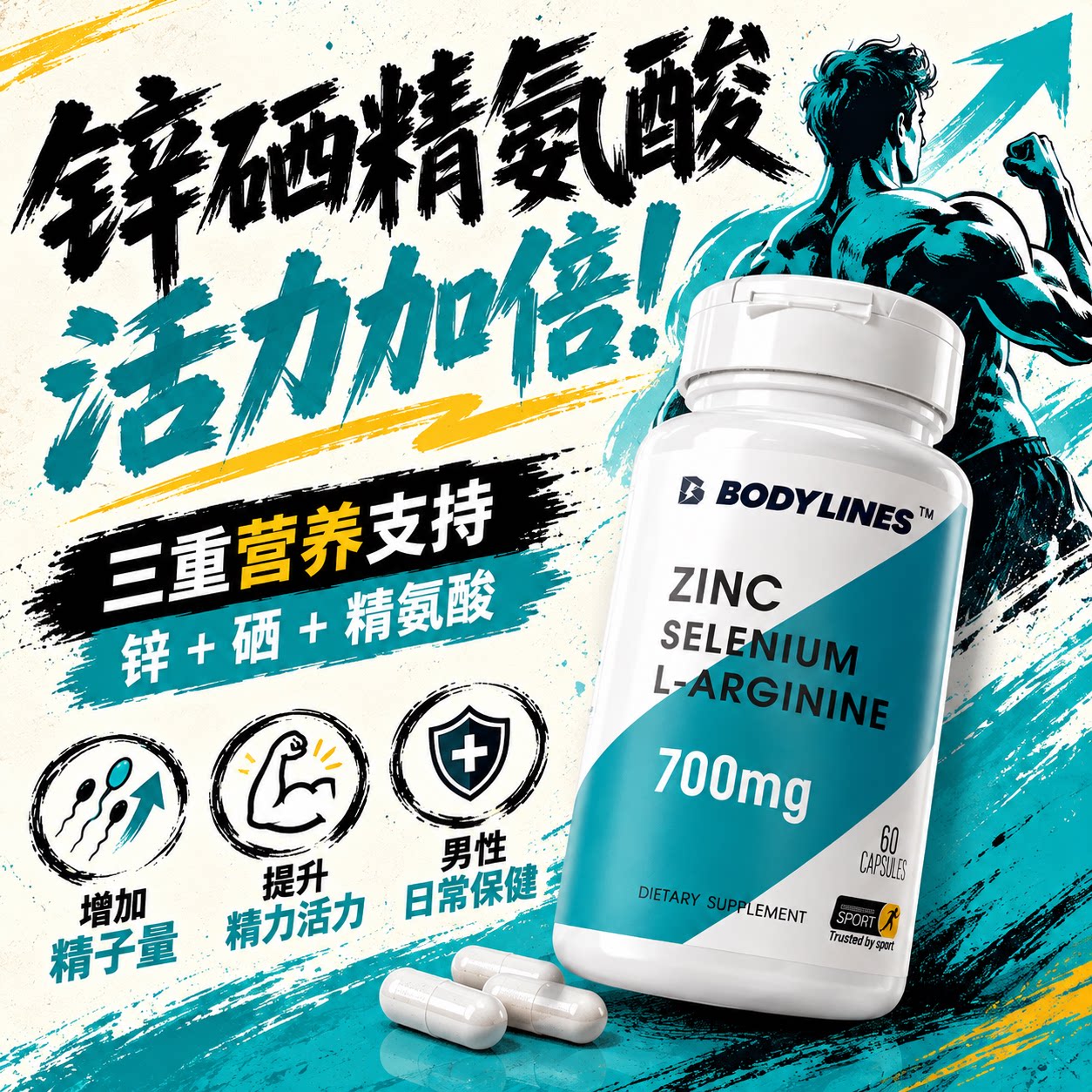 复合锌硒精氨酸健身增肌氮泵扩充血管精子量印度一氧化氮男性保健