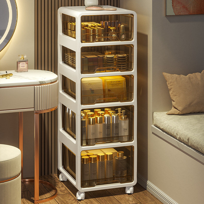 极速化妆品收纳i柜抽屉式落地护肤品口红置物架透明防尘桌面收纳
