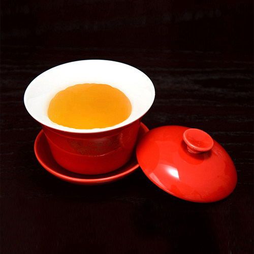 新品婚礼敬茶f杯婚庆用品结婚新郎新娘敬父母改口茶碗盖碗红色陶