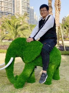 新品户外草皮f雕塑大象摆件园林景观绿植动物大型玻璃钢花园庭院