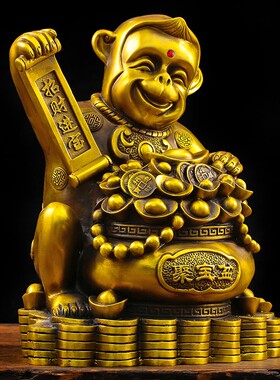 新品纯铜猴生肖摆件 家居装v饰品 风水招财聚宝盆商务福猴开业礼