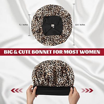 极速2Pcs Siglk Bonnet  Satin Bonnets for Sleeping  Silk Hair