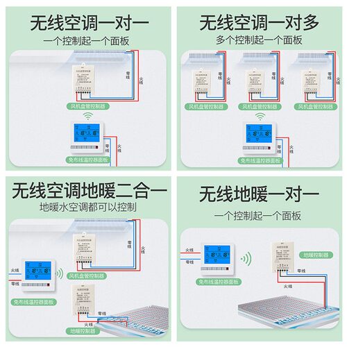 新品免布线水地暖温控器 无线风机C盘管控制面板 壁挂炉中央空调
