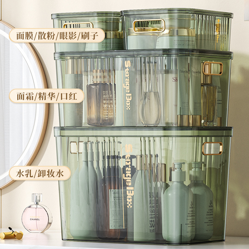 极速桌面压克力收纳盒化妆台面膜化妆品收纳筐透明盒子.带盖子杂