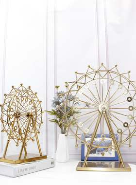 极速电镀金色浪漫摩天轮饰品客厅玄关F桌面铁艺摆件美式家居软装