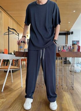 极速Men Sets Casual Surmmer Thin Loose Elastic Ice Silk Shor