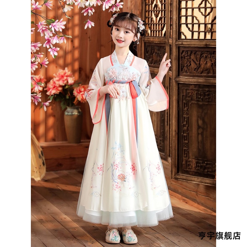 极速女童汉服春秋古风长s袖洋装超仙儿童古装裙子女孩中国风唐装