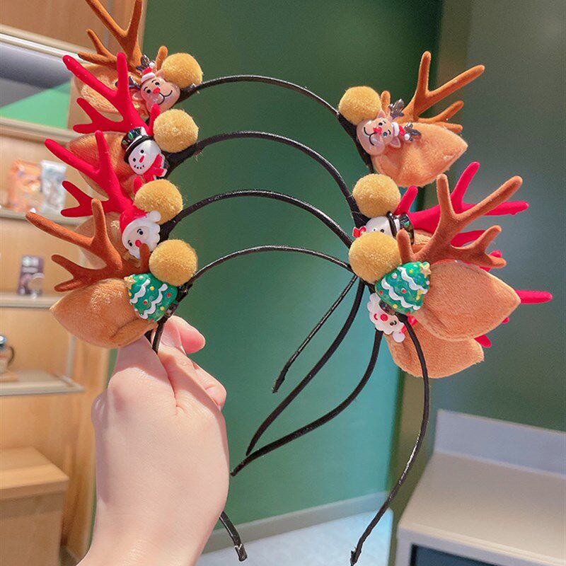 极速2022耶诞节头饰小麋鹿角发夹女童发箍儿童宝宝V发光发箍成人