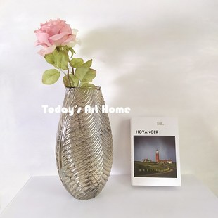 极速现代艺术花瓶纽纹茶色复古A玻璃花器侘寂北欧时尚设计民宿餐
