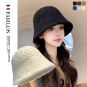 帽子女秋冬季 羊羔毛渔夫帽黑色素颜显脸小水桶帽大脸保暖毛绒盆帽