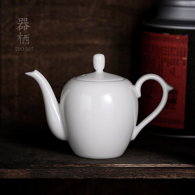 羊脂玉白瓷茶壶陶瓷美人肩壶简约家用功夫茶具单壶泡茶壶德化白瓷