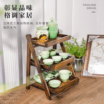 厨房桌面a收纳架浴室卫生间洗手台台面木质折叠置物架落地实木架