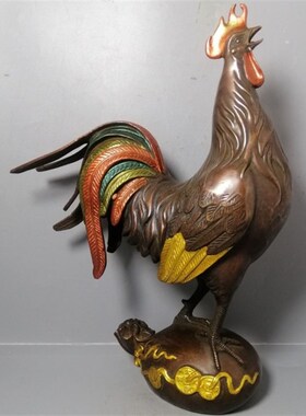 极速精品仿古铜器鎏金五彩公鸡生A肖鸡铜鸡摆件家居工艺品收藏摆
