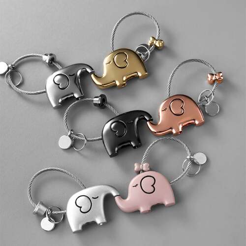 极速Good Lucgk Kiss Elephant Couple Keychain Pendant Wire Ri