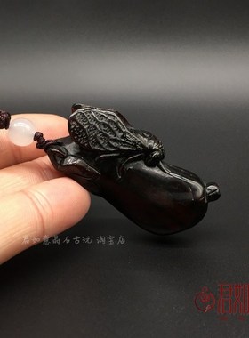 新品牦牛角一f鸣惊人蝉挂件牛角手把件知了小摆件古玩文玩角雕仿