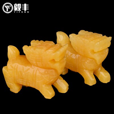 新品随葬品天然米黄玉麒麟玉石骨灰盒前贡品摆件陪葬Y下葬安葬墓