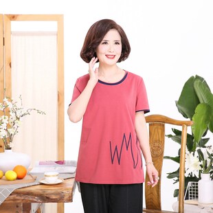 上衣中老年D女纯棉T恤特体加肥加大码 短袖 宽松 200斤妈妈夏装 新品