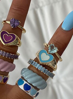 极速Korean Style Blue Purple Rings for Women PunkT ndy Vinta