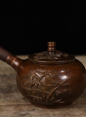 极速纯铜a手把壶工艺精湛铜木结合皮色红润大气简洁古玩收藏博古