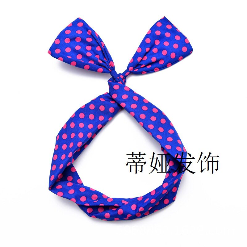 极速可爱蝴蝶结发带m直条铁丝发带白色圆点条纹布艺交叉头带网红
