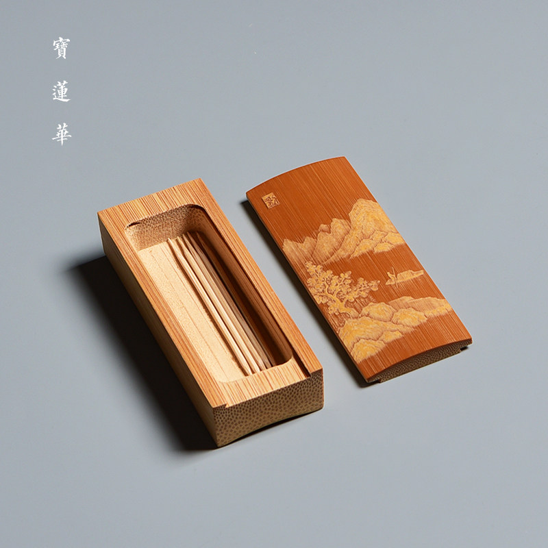 极速留青竹刻榫盖牙签盒 纯手工竹雕刻艺术品 茶S玩文玩手把件竹