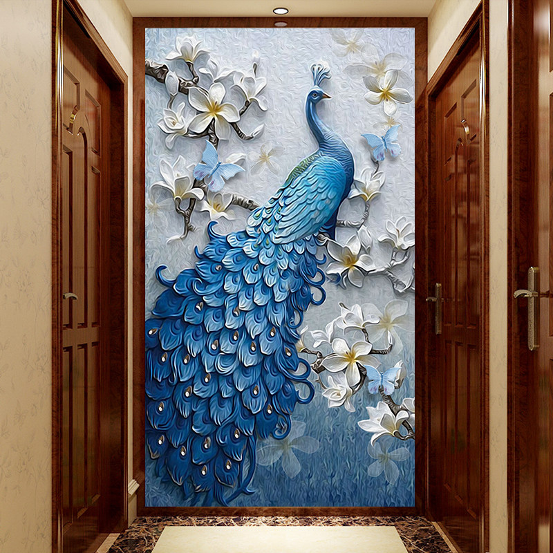 极速欧式竖版玄关j走廊背景墙壁纸5d立体孔雀墙纸装饰壁画影视浮,家装主材,无纺布墙纸,淘宝优惠券,粉丝福利购,淘宝优惠卷
