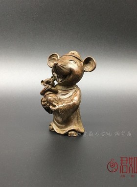新品实心铜抱子老鼠摆件 复v古包浆生肖小老鼠铜鼠茶宠铜艺工艺品