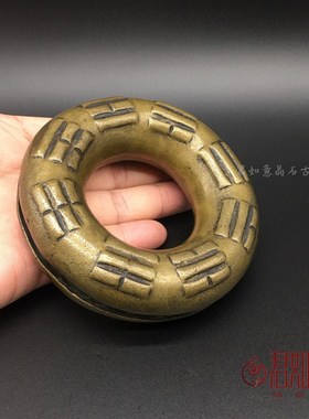 新品古玩铜器杂项大号黄铜八卦虎撑手指摇铃仿古铃W铛铜把件摇铃