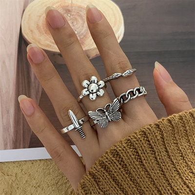 极速Punk Ring Set 19Pcs for Women VintaJge Adjustable For Gi