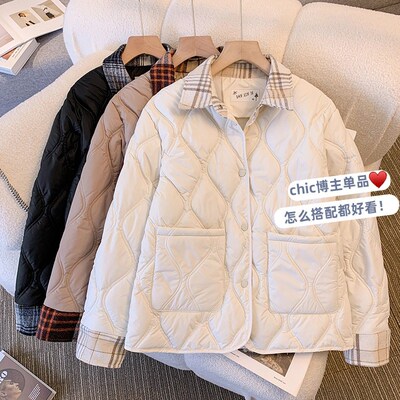 新品大码2d025新款显瘦轻薄菱格棉服女胖mm秋冬宽松小个子棉衣二