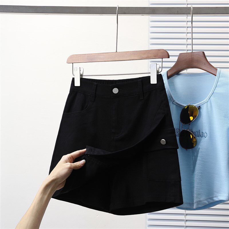 新品大码夏季小个子牛仔短裙w裤女胖mm显瘦遮肚松紧高腰a字短裙半