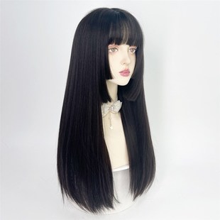 极速水母头假发公主切姬发女长发黑长直F黑色日式女仆全头套lolit