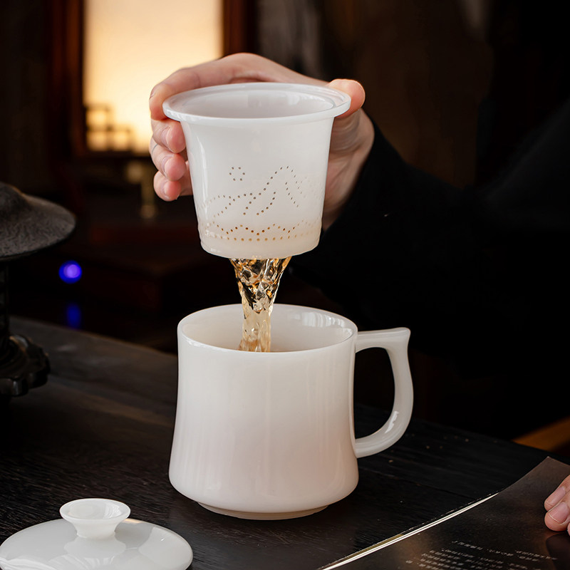 高端泡茶杯茶水分离办公杯礼品订制刻字轻奢家用过滤喝水杯子陶瓷