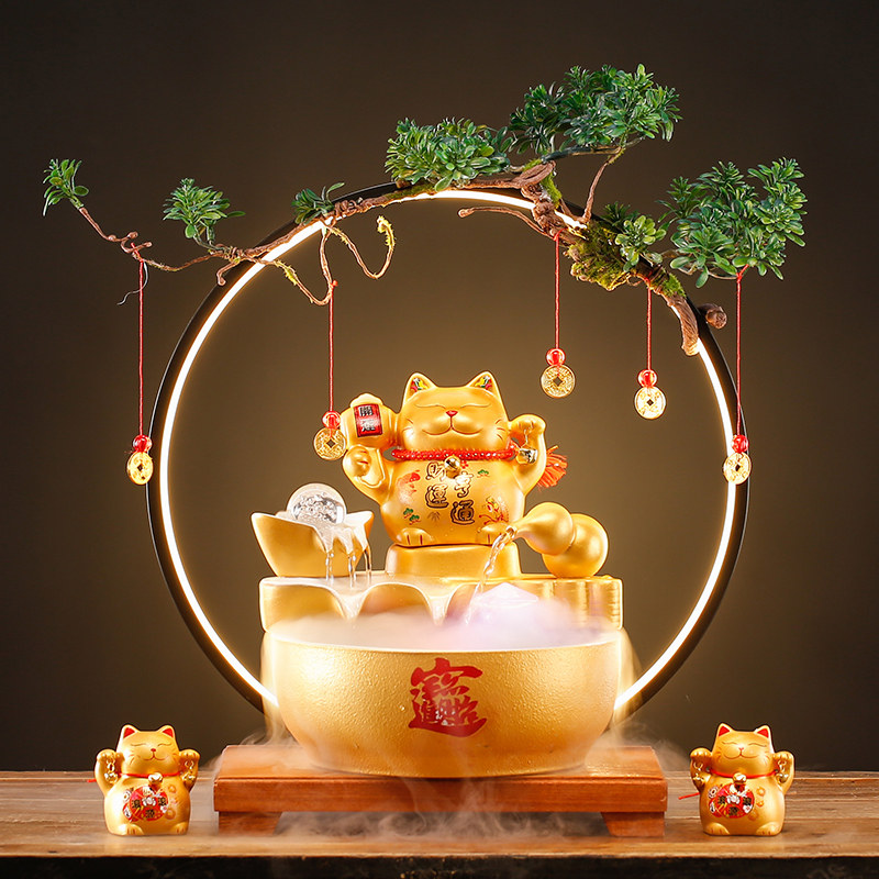 速发招财猫流水装厅办公室店铺桌面家居客饰品摆件发财猫开迁乔业