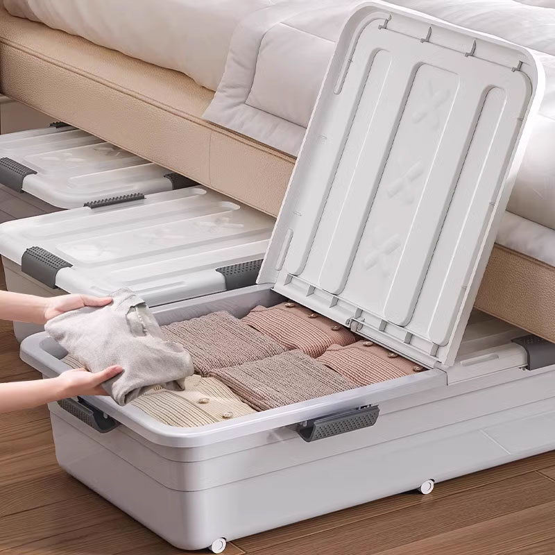 速发床底家用收纳箱扁平抽物式带滑轮被子衣服整理箱床下屉储箱收